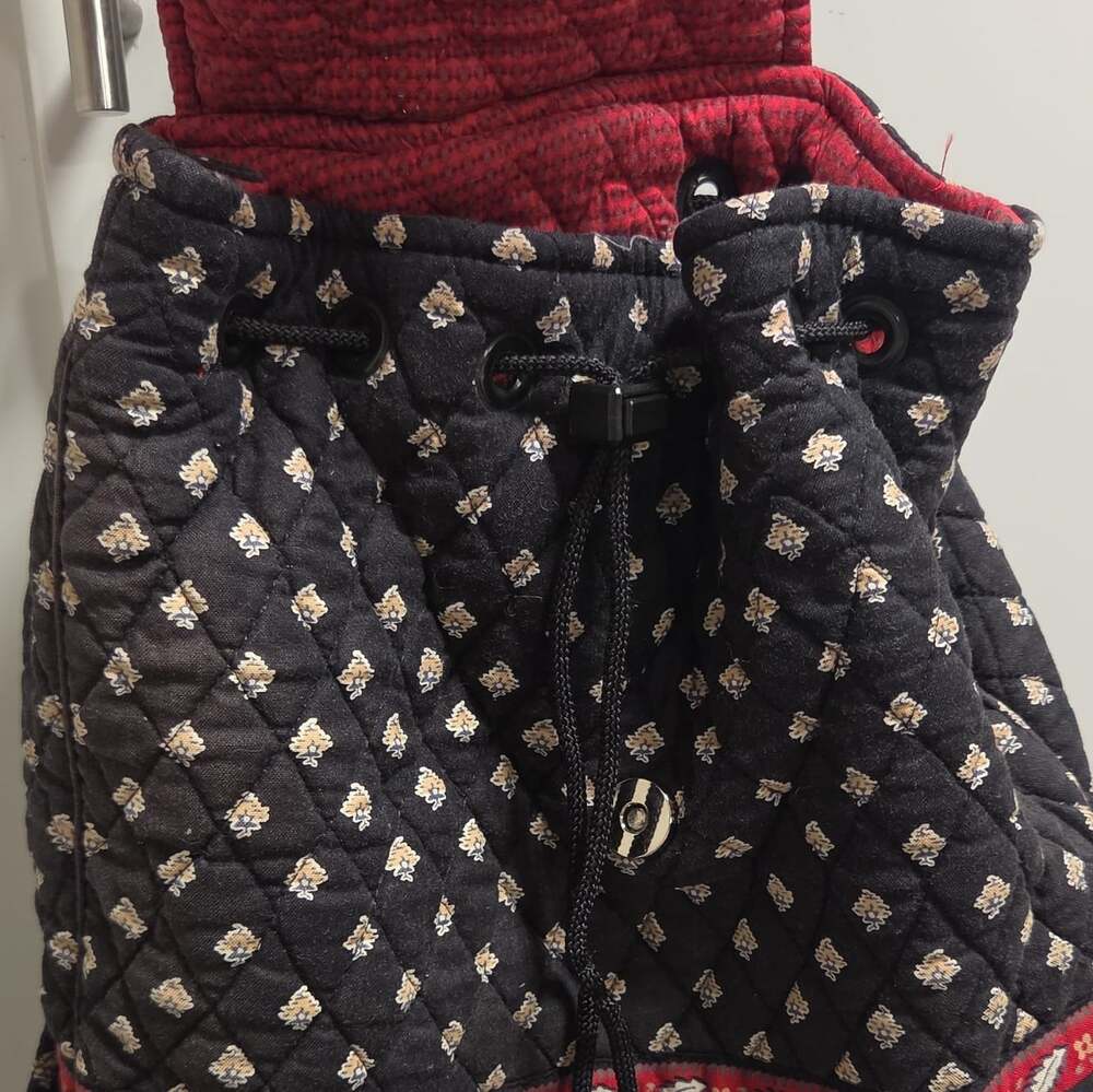 Vtg Vera Bradley Minil Drawstring Backpack "Classic Black" Retired 100% Cotton - Picture 2 of 8